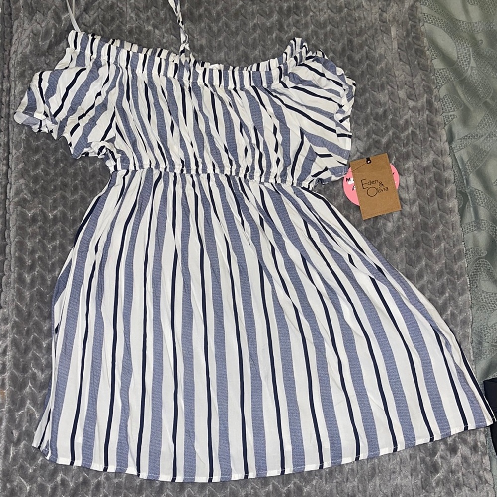 Eden & Olivia Blue and White Ruffled Smocked Mini Sundress